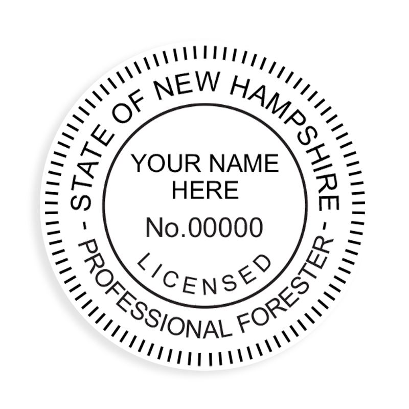 This professional forester stamp for the state of New Hampshire adheres to state regulations and provides top quality impressions. Orders over $100 ship free.