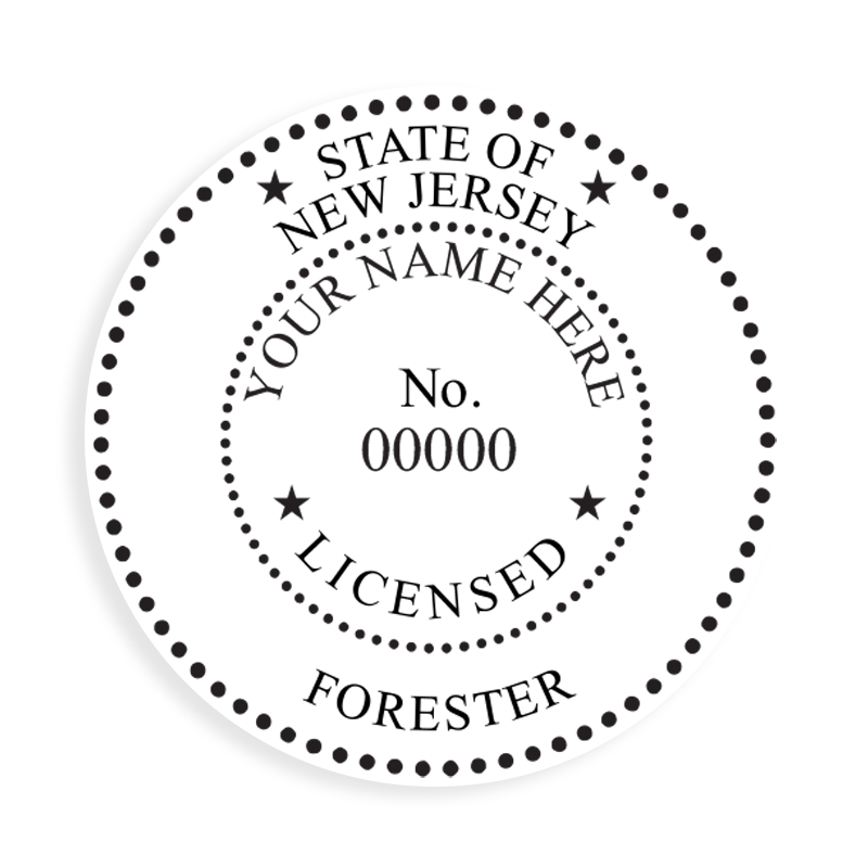 This professional forester stamp for the state of New Jersey adheres to state regulations and provides top quality impressions. Orders over $100 ship free.