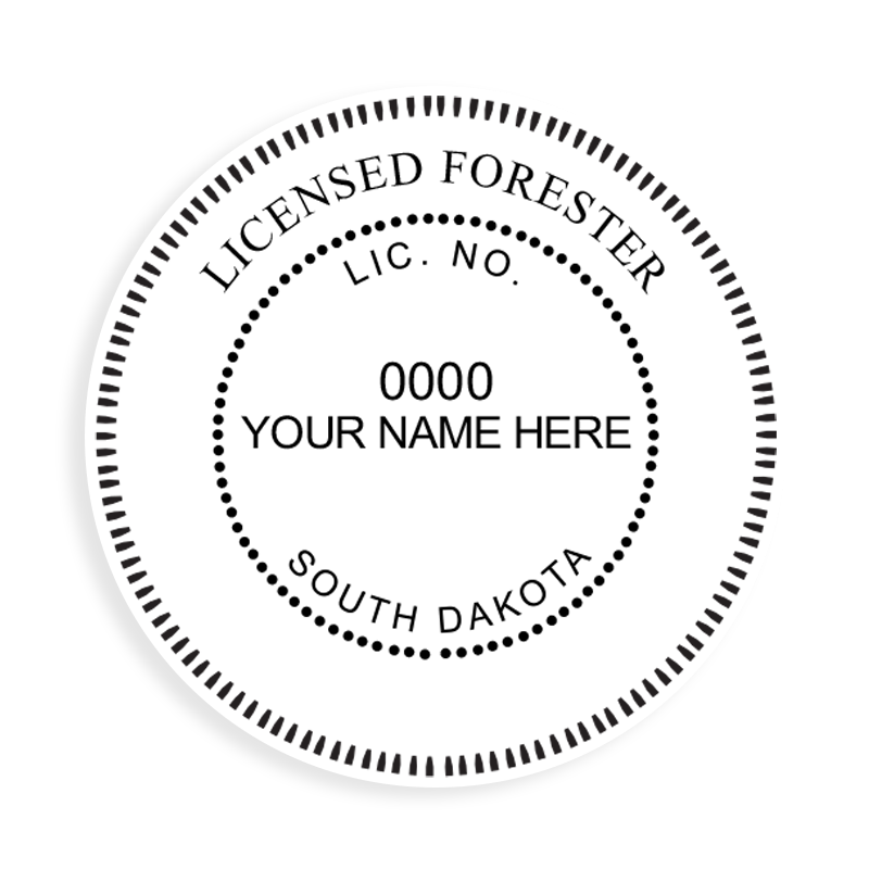 This professional forester stamp for the state of South Dakota adheres to state regulations and provides top quality impressions. Orders over $100 ship free.