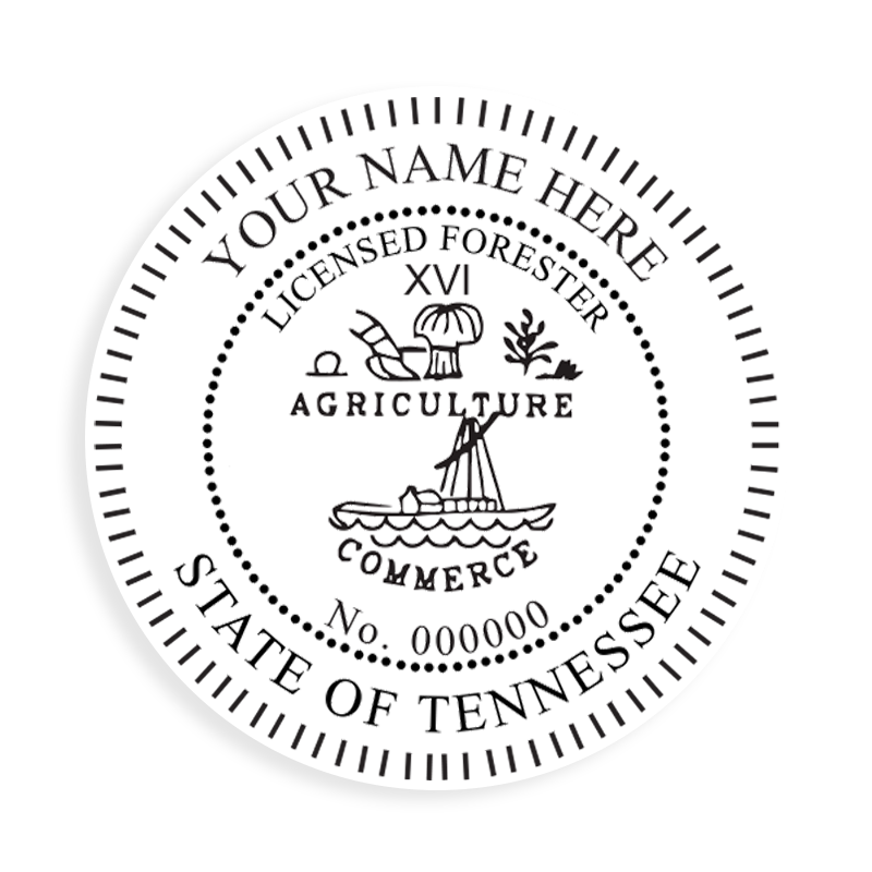 This professional forester stamp for the state of Tennessee adheres to state regulations and provides top quality impressions. Orders over $100 ship free.