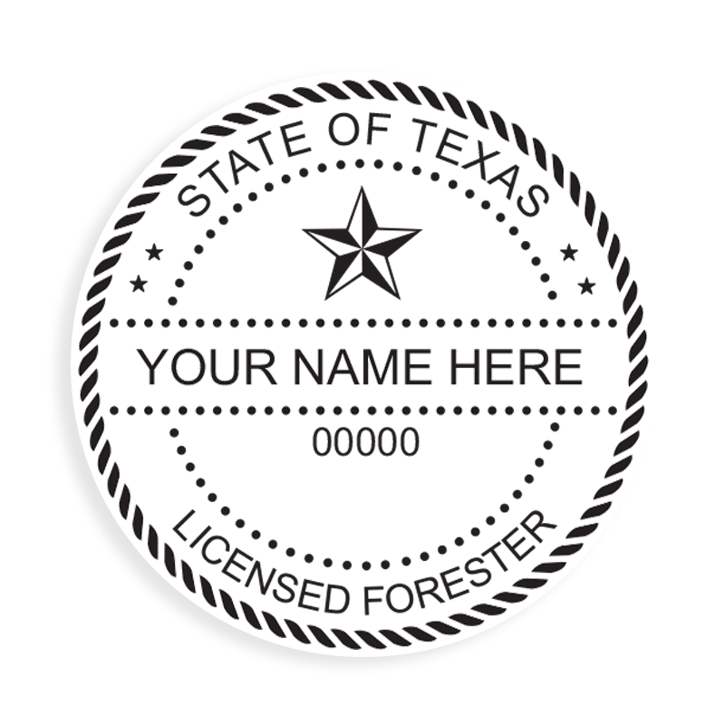 This professional forester stamp for the state of Texas adheres to state regulations and provides top quality impressions. Orders over $100 ship free.