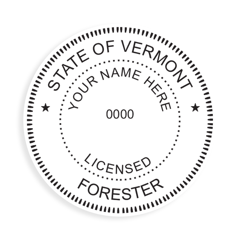 This professional forester stamp for the state of Vermont adheres to state regulations and provides top quality impressions. Orders over $100 ship free.