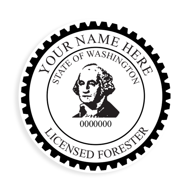 This professional forester stamp for the state of Washington adheres to state regulations and provides top quality impressions. Orders over $100 ship free.