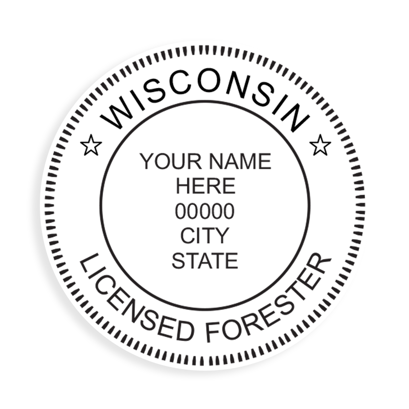 This professional forester stamp for the state of Wisconsin adheres to state regulations and provides top quality impressions. Orders over $100 ship free.