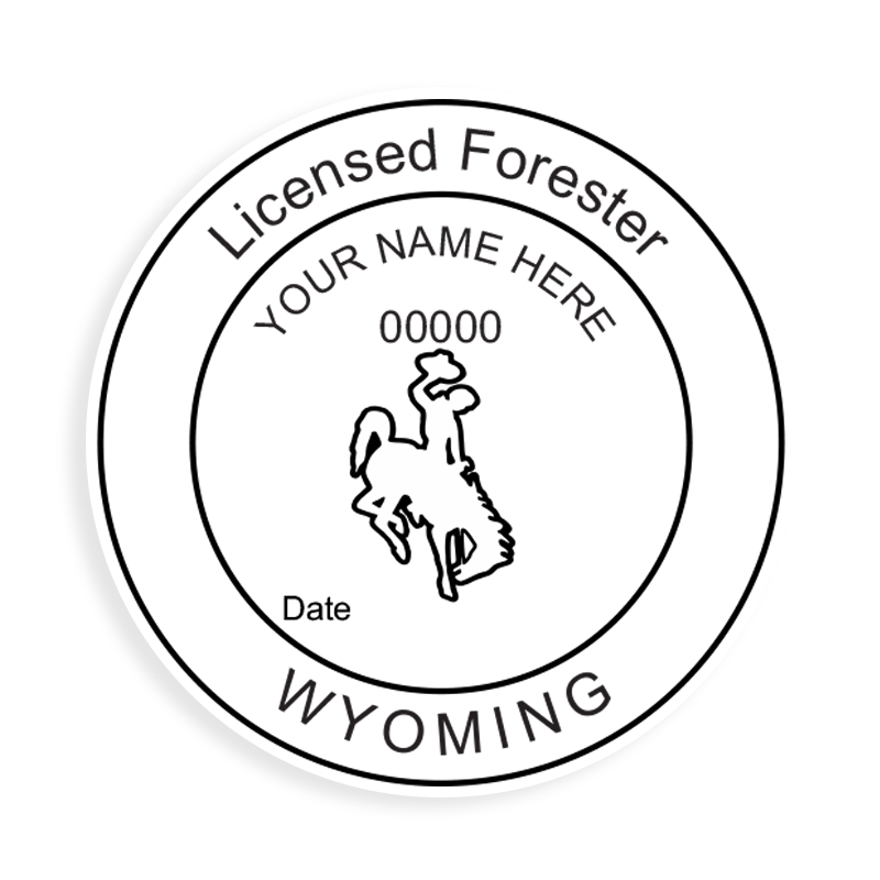 This professional forester stamp for the state of Wyoming adheres to state regulations and provides top quality impressions. Orders over $100 ship free.