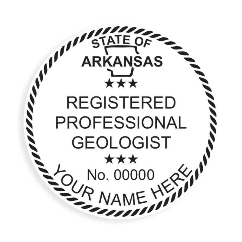 This professional geologist stamp for the state of Arkansas adheres to state regulations and provides top quality impressions. Orders over $100 ship free.