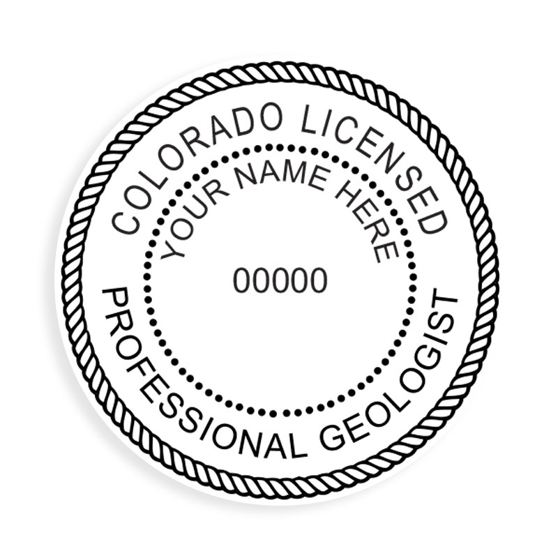 This professional geologist stamp for the state of Colorado adheres to state regulations and provides top quality impressions. Orders over $100 ship free.