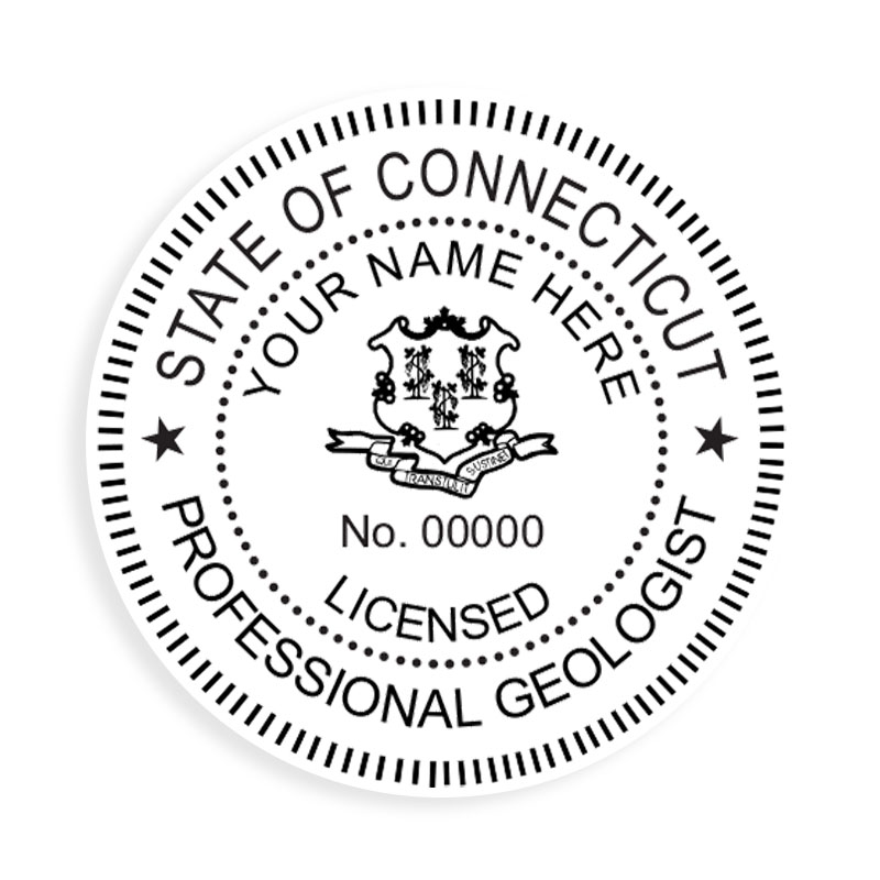 This professional geologist stamp for the state of Connecticut adheres to state regulations and provides top quality impressions. Orders over $100 ship free.