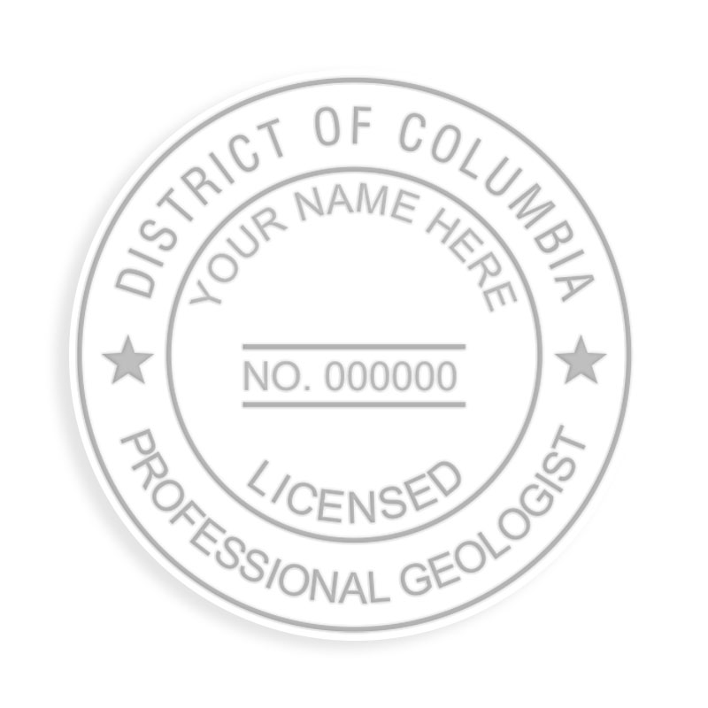 This professional geologist embosser for the state of District of Columbia adheres to state regulations and provides top quality impressions.