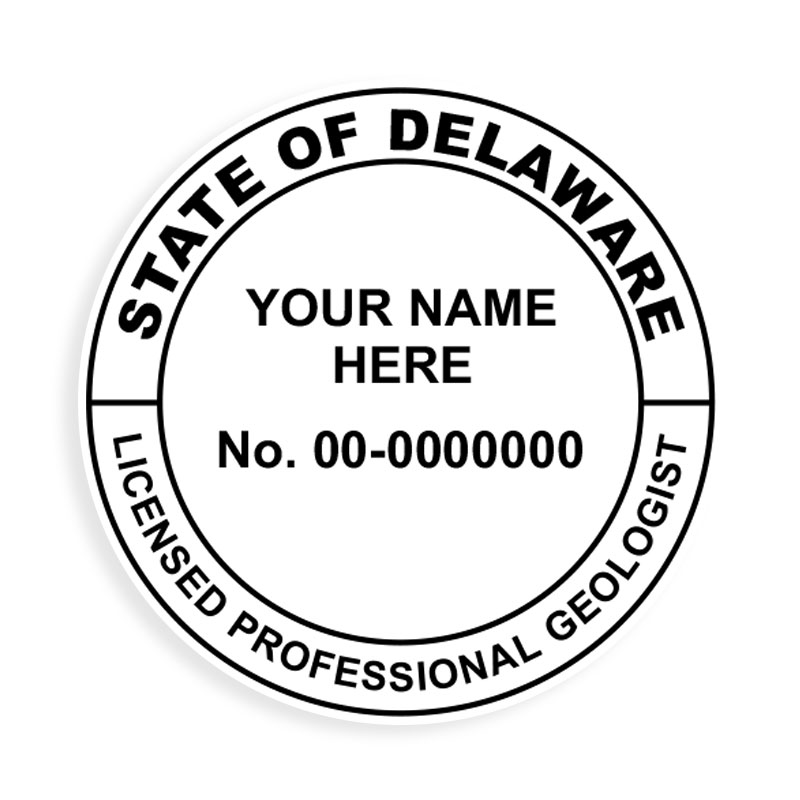 This professional geologist stamp for the state of Delaware adheres to state regulations and provides top quality impressions. Orders over $100 ship free.