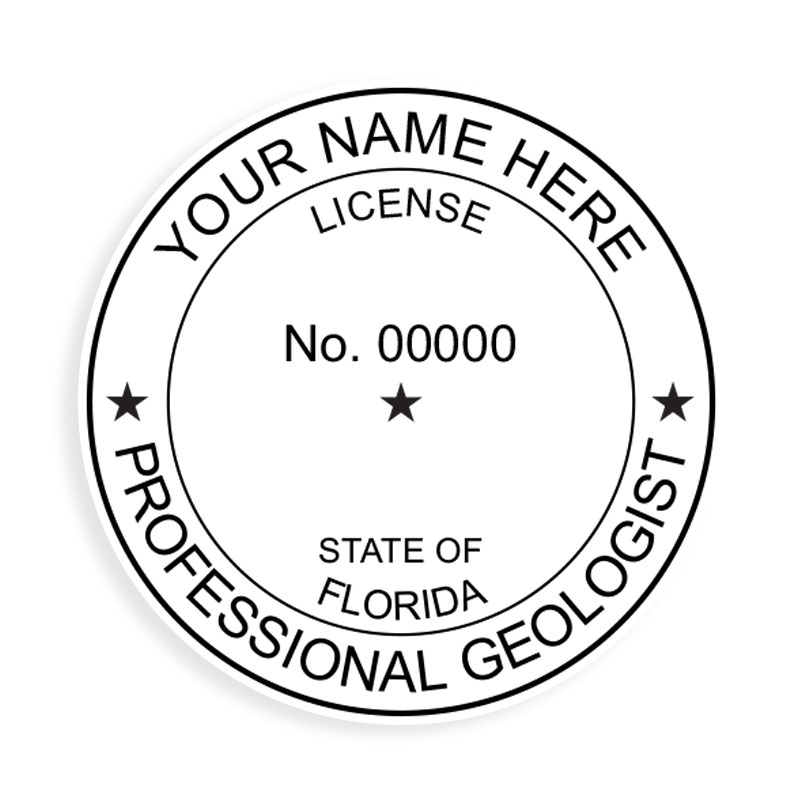 This professional geologist stamp for the state of Florida adheres to state regulations and provides top quality impressions. Orders over $100 ship free.