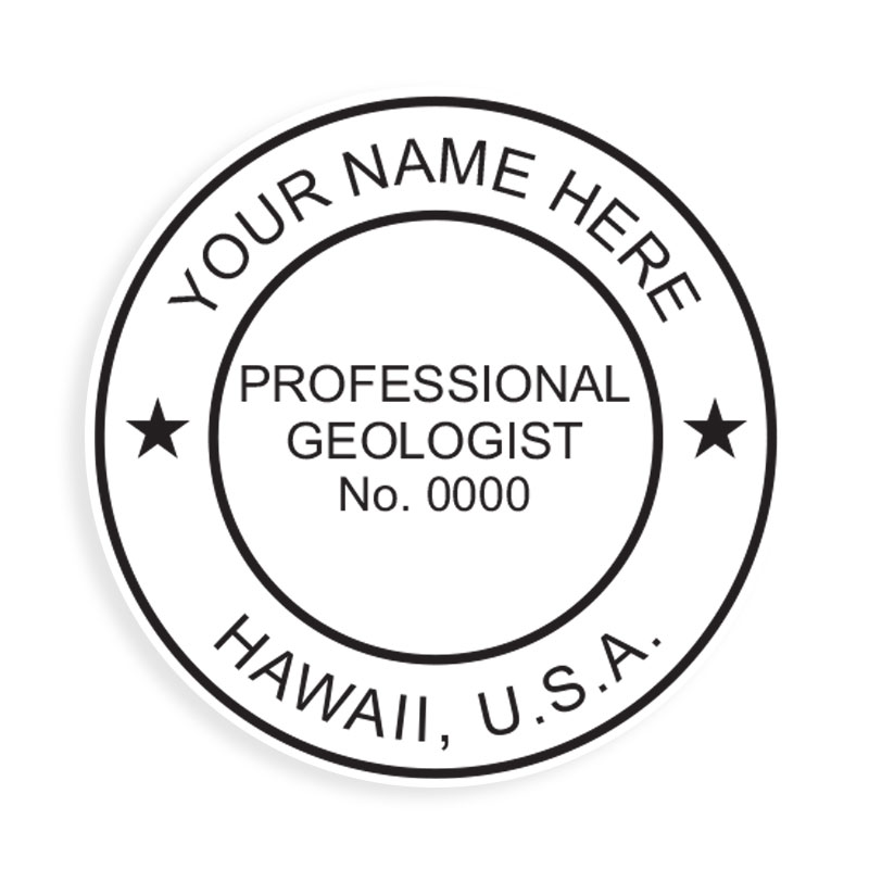 This professional geologist stamp for the state of Hawaii adheres to state regulations and provides top quality impressions. Orders over $100 ship free.