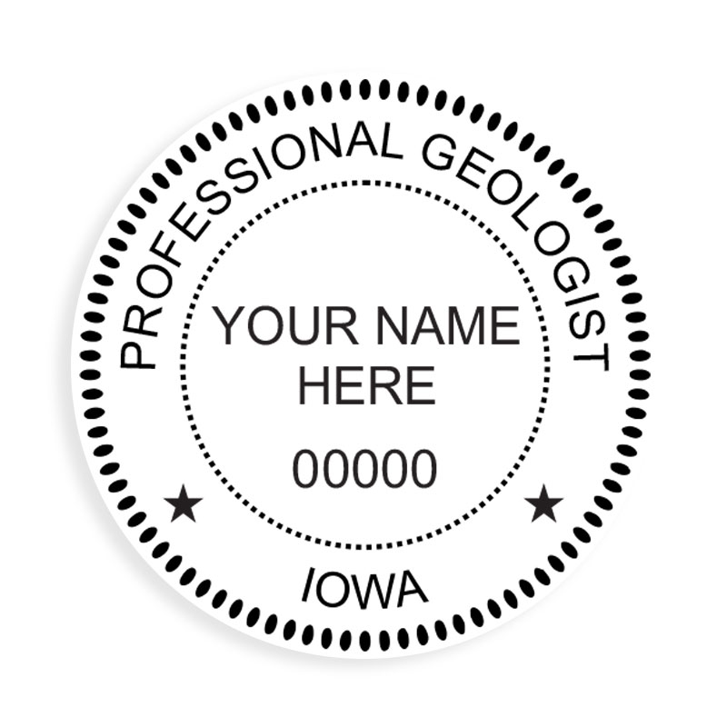 This professional geologist stamp for the state of Iowa adheres to state regulations and provides top quality impressions. Orders over $100 ship free.