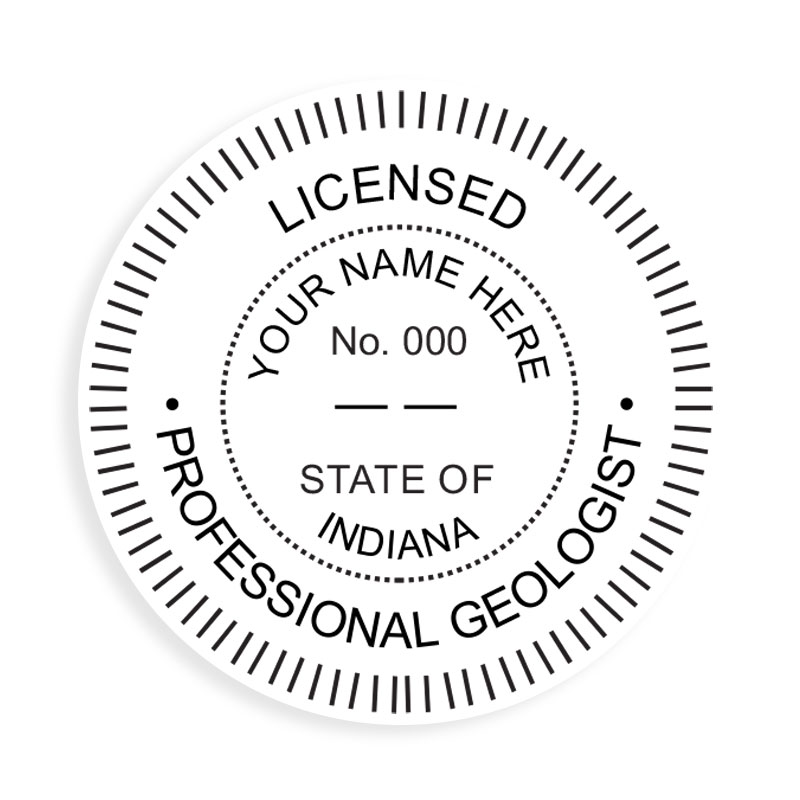 This professional geologist stamp for the state of Indiana adheres to state regulations and provides top quality impressions. Orders over $100 ship free.