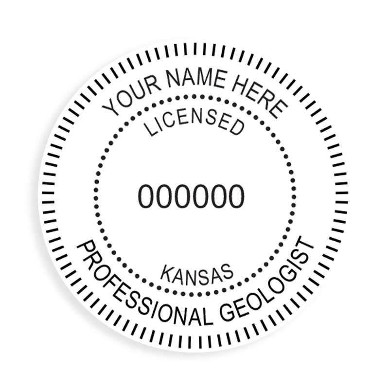 This professional geologist stamp for the state of Kansas adheres to state regulations and provides top quality impressions. Orders over $100 ship free.