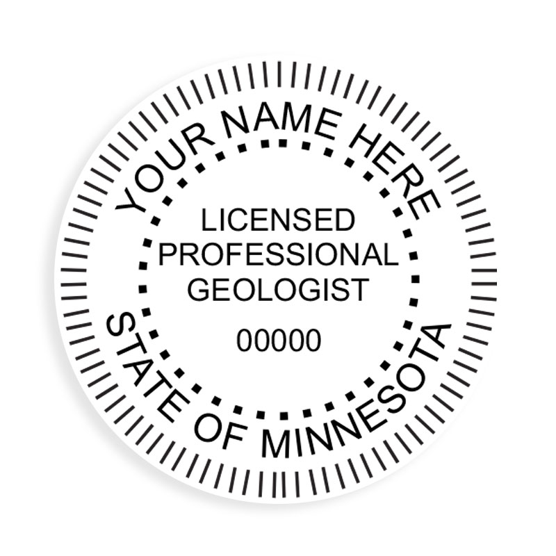 This professional geologist stamp for the state of Minnesota adheres to state regulations and provides top quality impressions. Orders over $100 ship free.