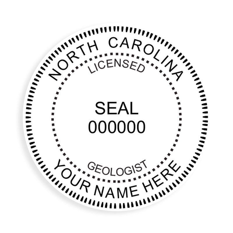 This professional geologist stamp for the state of North Carolina adheres to state regulations and provides top quality impressions. Orders over $100 ship free.