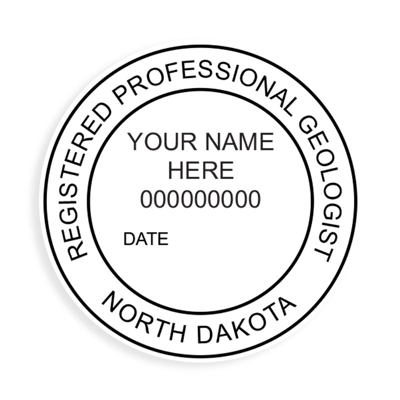 This professional geologist stamp for the state of North Dakota adheres to state regulations and provides top quality impressions. Orders over $100 ship free.