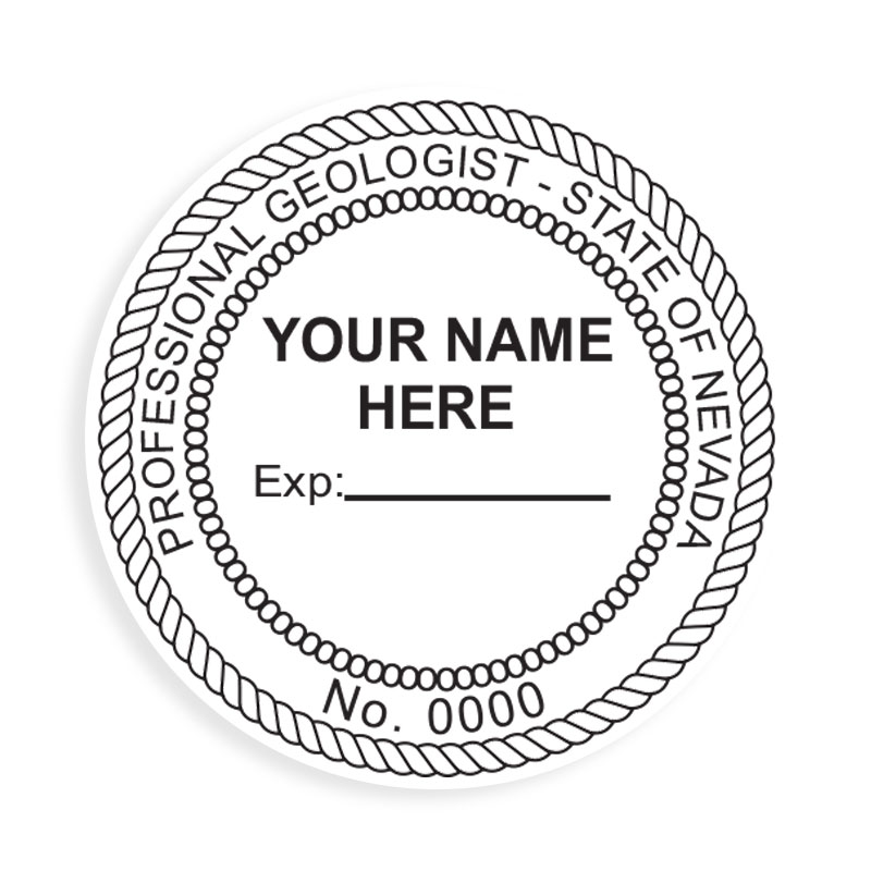 This professional geologist stamp for the state of Nevada adheres to state regulations and provides top quality impressions. Orders over $100 ship free.