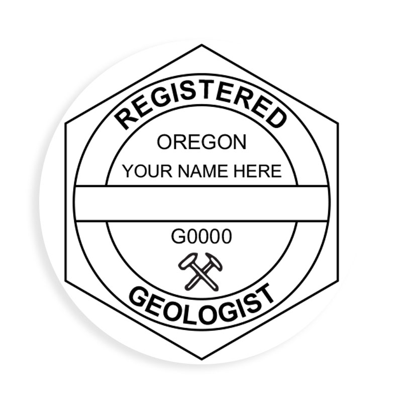 This professional geologist stamp for the state of Oregon adheres to state regulations and provides top quality impressions. Orders over $100 ship free.