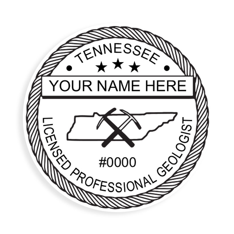 This professional geologist stamp for the state of Tennessee adheres to state regulations and provides top quality impressions. Orders over $100 ship free.