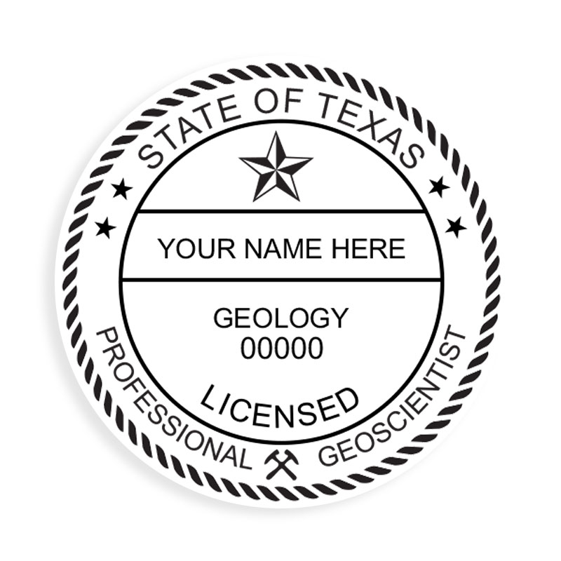 This professional geologist stamp for the state of Texas adheres to state regulations and provides top quality impressions. Orders over $100 ship free.