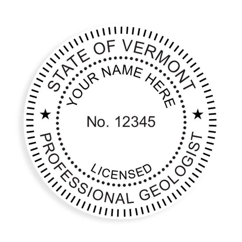 This professional geologist stamp for the state of Vermont adheres to state regulations and provides top quality impressions. Orders over $100 ship free.