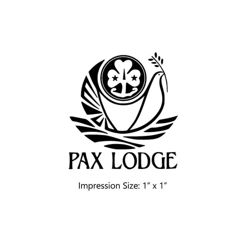 The 1" square Pax Lodge logo stamp is approved by the WAGGGS Marketing Dept. & World Centre Managers. Requires a separate ink pad. Orders over $75 ship free!