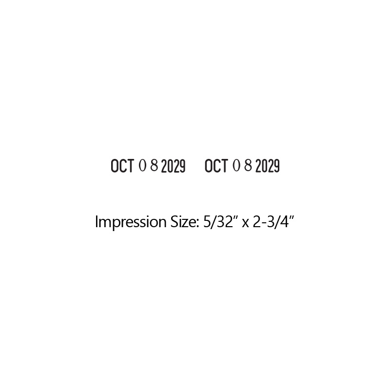 This Shiny Double Dater has character height of 5/32" & width of 2-3/4". Available in 11 ink colors or dry pad option. Free shipping over $75.