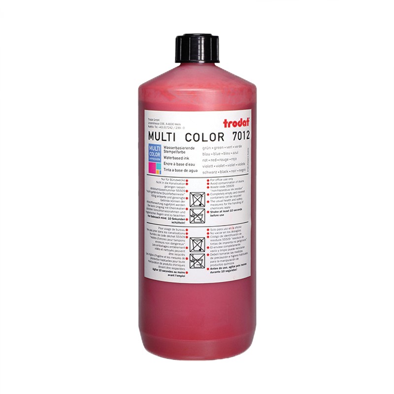 This 1 liter bottle of ink works on all COLOP, Ideal, Trodat, or Shiny self-inking stamps. Water-based ink in 8 colors to choose from. Orders over $75 ship free!