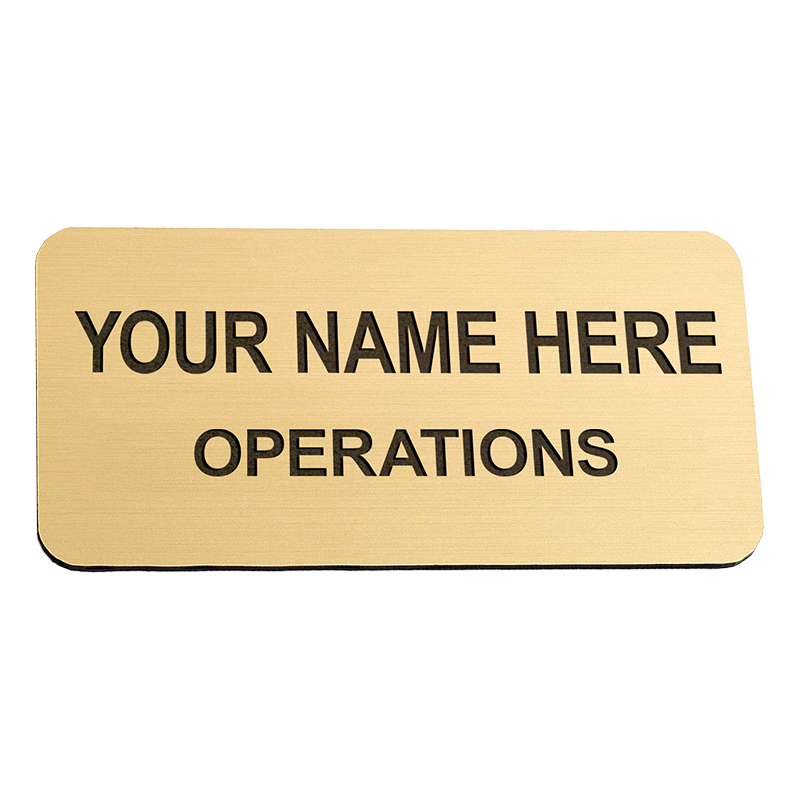 This 1-1/2" x 3" Engraved Name Badge Brass Metal can be customized up to 3 lines. Choose between 3 backings for the finished look. Orders over $75 ship free!