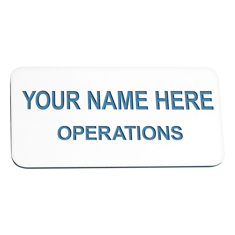 This 1-1/2" x 3" Engraved Plastic Name Badge can be customized up to 4 lines w/ 26 color combos. Affordable & Professional. Orders over $75 ship free!