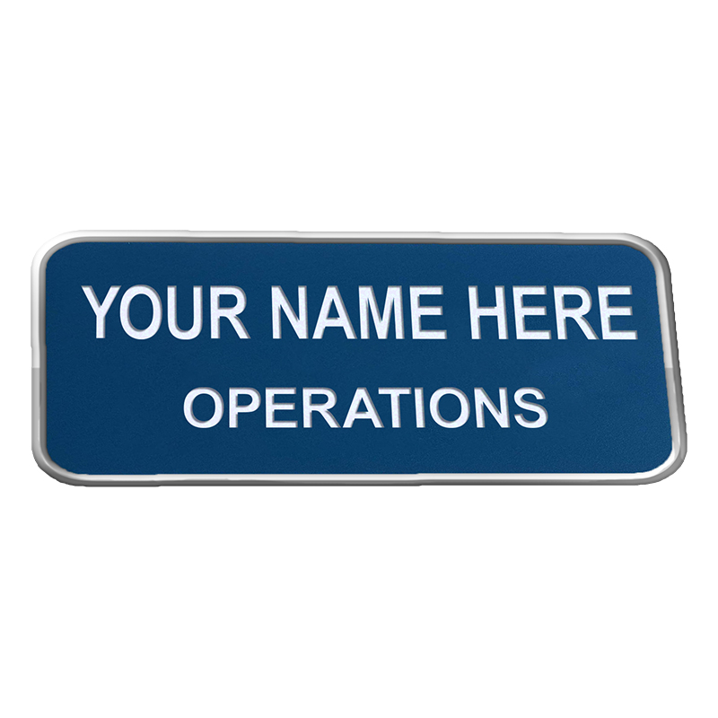 1" x 3" Engraved Plastic Name Badge w/ Frame can be personalized up to 3 lines w/ 26 color combos. Gold, silver or black frame. Orders over $100 ship free!