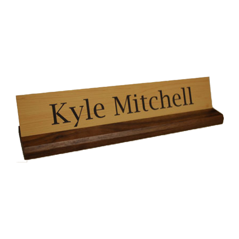 Customize this 2 x 10 desk sign with up to 2 lines of engraved text or artwork. Includes a walnut base and 26 color choices. Orders over $75 ship free!