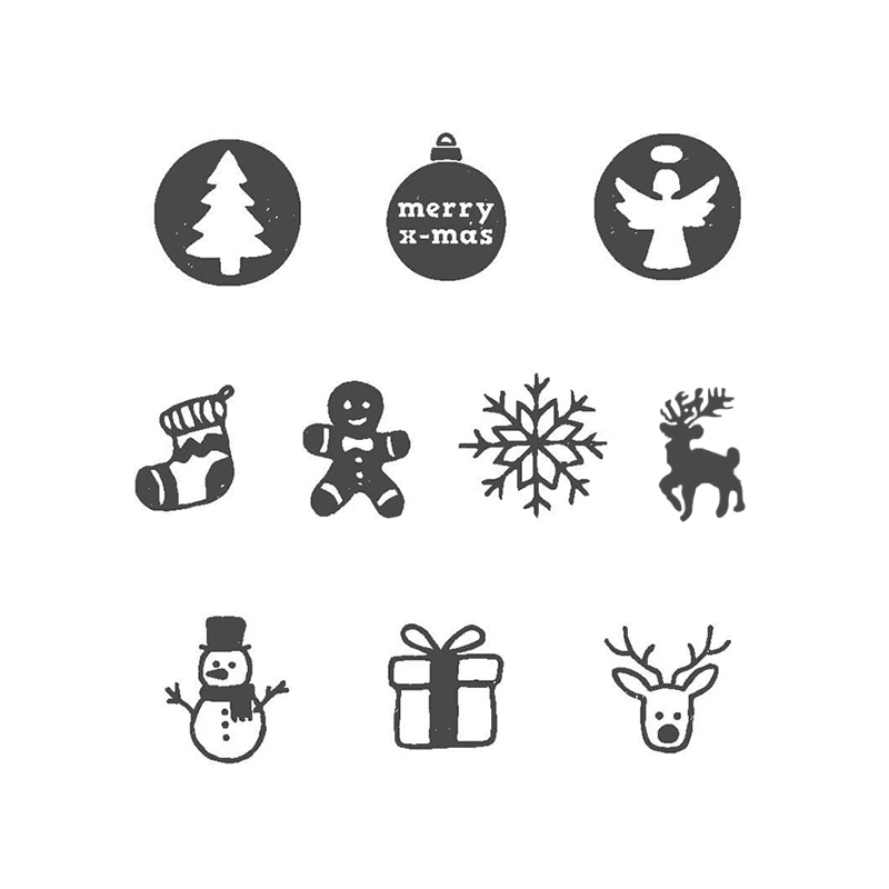 10 interchangeable Christmas designs. 5/8" round Lil NIO kit will be sure to make the holiday merry Ink color is fancy grey. Re-ink easily.