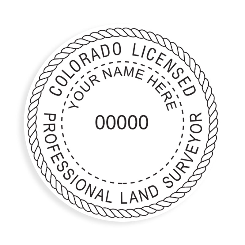 This professional land surveyor stamp for the state of Colorado adheres to state regulations and provides top quality impressions. Orders over $100 ship free.