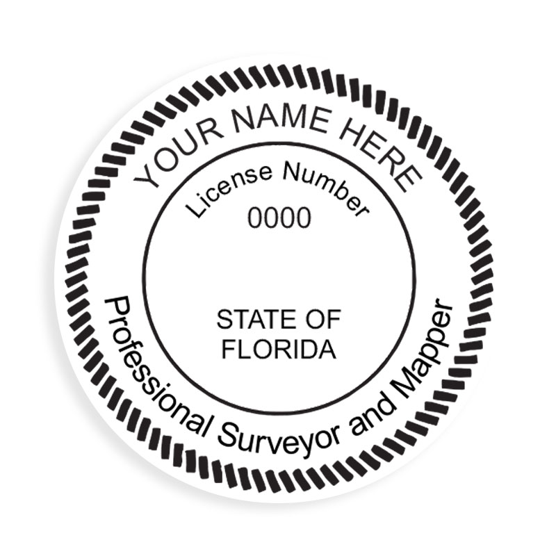 This professional land surveyor stamp for the state of Florida adheres to state regulations and provides top quality impressions. Orders over $75 ship free.