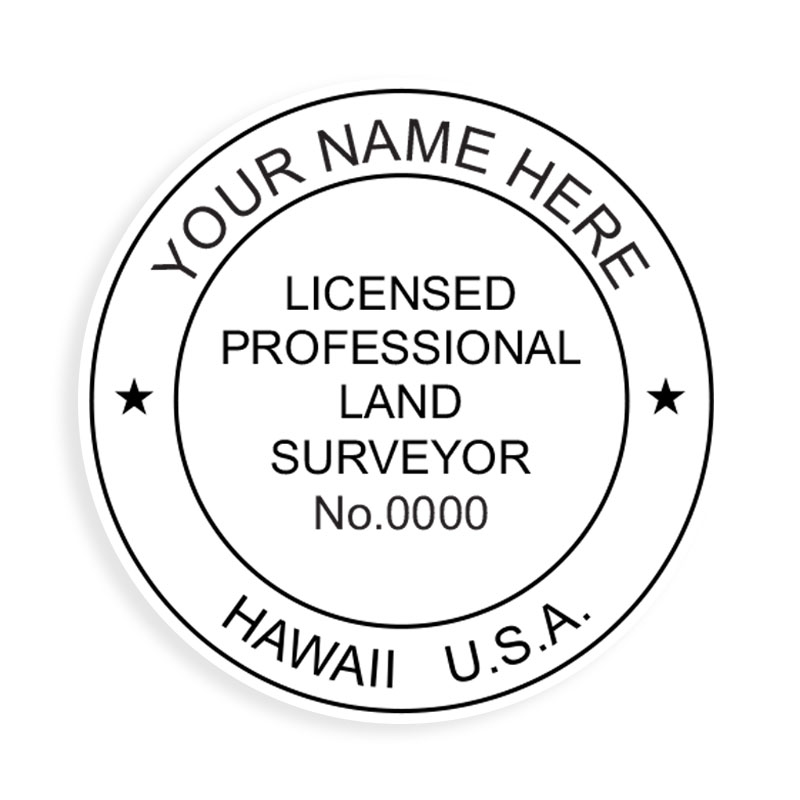 This professional land surveyor stamp for the state of Hawaii adheres to state regulations and provides top quality impressions. Orders over $75 ship free.