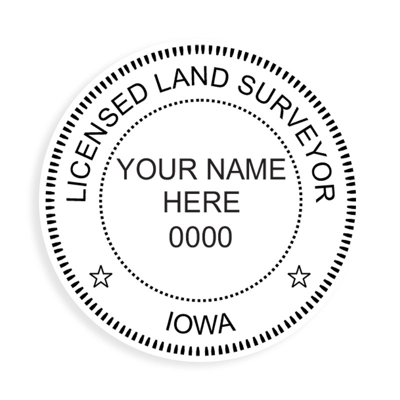 This professional land surveyor stamp for the state of Iowa adheres to state regulations and provides top quality impressions. Orders over $75 ship free.