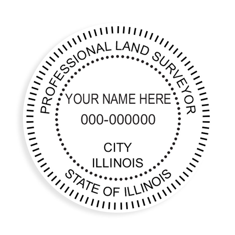 This professional land surveyor stamp for the state of Illinois adheres to state regulations and provides top quality impressions. Orders over $100 ship free.