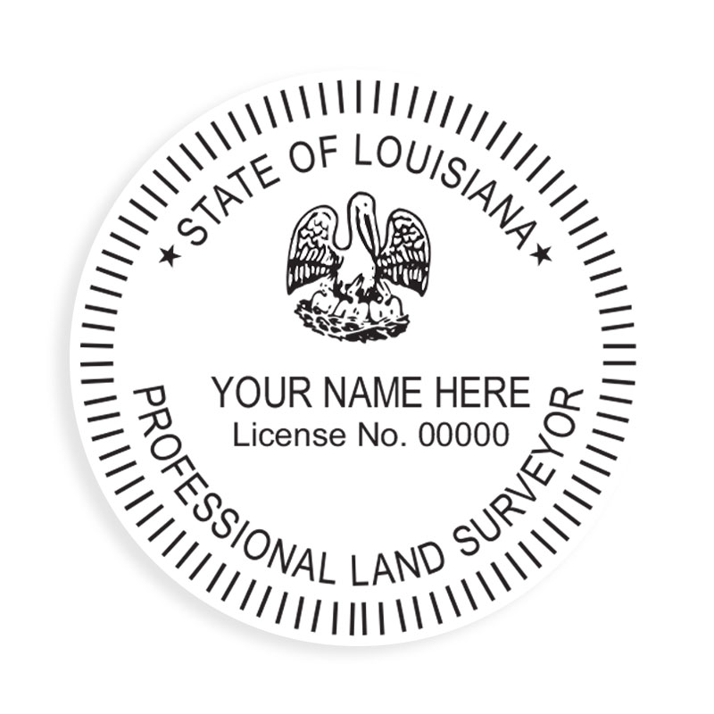 This professional land surveyor stamp for the state of Louisiana adheres to state regulations and provides top quality impressions. Orders over $75 ship free.