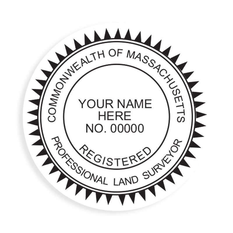 This professional land surveyor stamp for the state of Massachusetts adheres to state regulations & provides top quality impressions. Orders over $75 ship free.