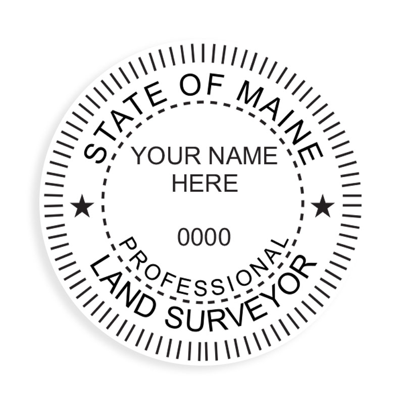 This professional land surveyor stamp for the state of Maine adheres to state regulations and provides top quality impressions. Orders over $75 ship free.