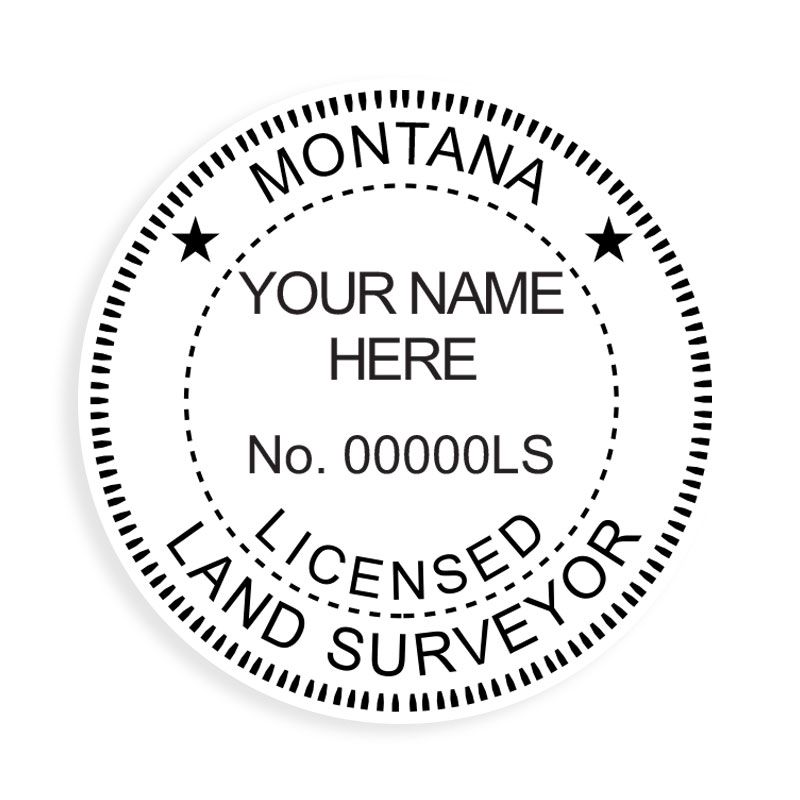 This professional land surveyor stamp for the state of Montana adheres to state regulations and provides top quality impressions. Orders ship free over $75.