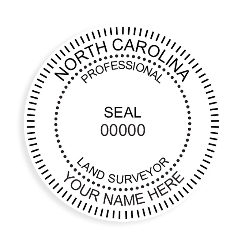 This professional land surveyor stamp for the state of North Carolina adheres to state regulations and provides top quality impressions.