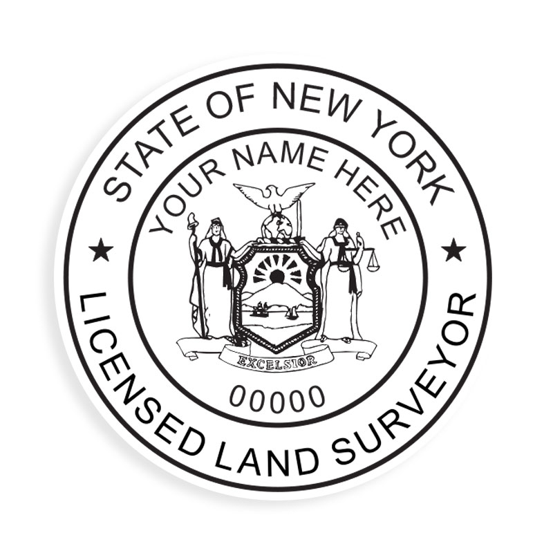 This professional land surveyor stamp for the state of New York adheres to state regulations and provides top quality impressions. Orders ship free over $75.