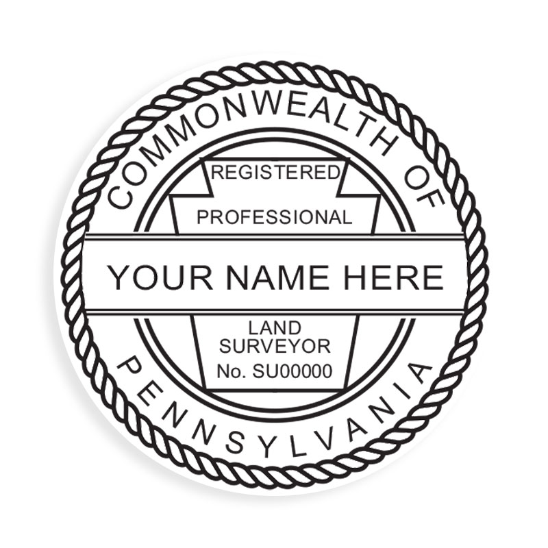 This professional land surveyor stamp for the state of Pennsylvania adheres to state regulations and provides top quality impressions. Orders ship free over $75.