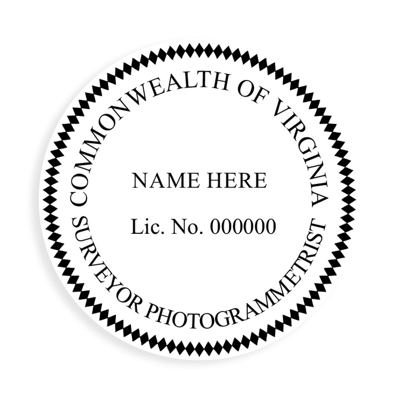 This professional photogrammetric surveyor stamp for the state of Virginia adheres to state regulations and provides top quality impressions.