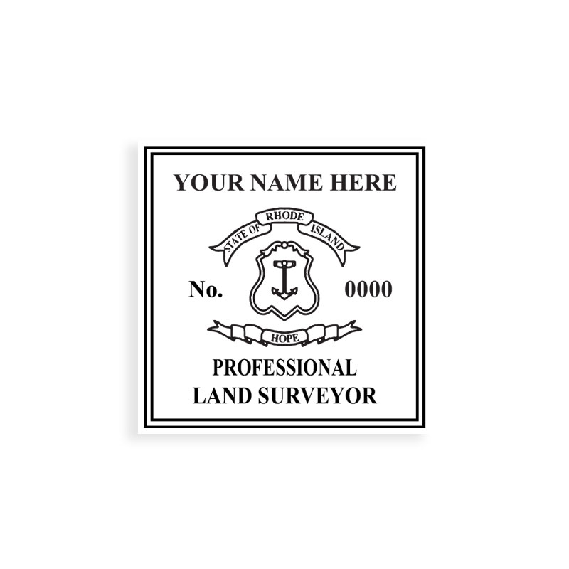 This professional land surveyor stamp for the state of Rhode Island adheres to state regulations and provides top quality impressions. Orders ship free over $75.