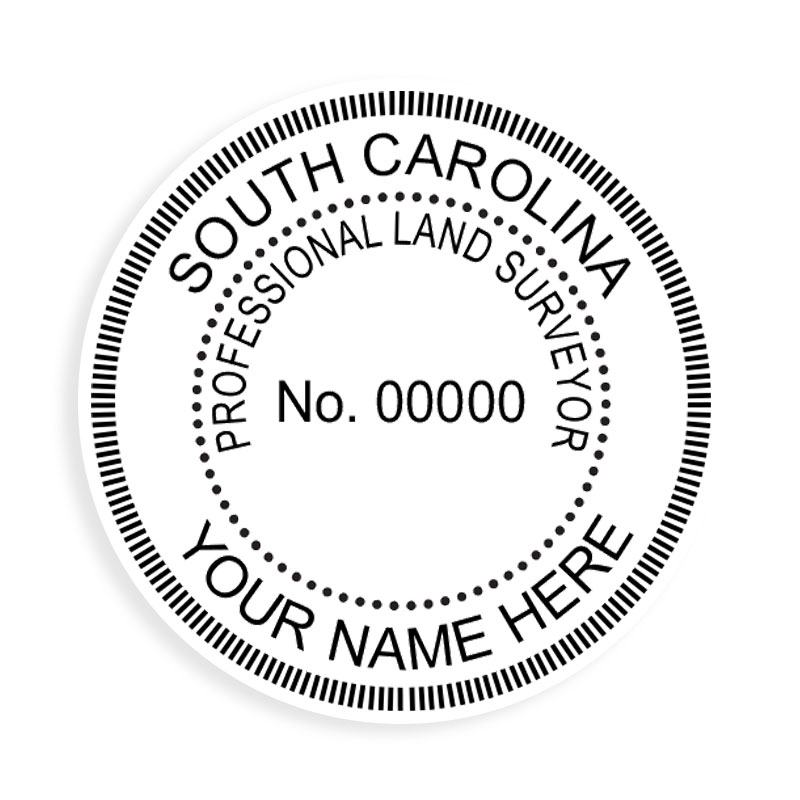 This professional land surveyor stamp for the state of South Carolina adheres to state regulations and provides top quality impressions.